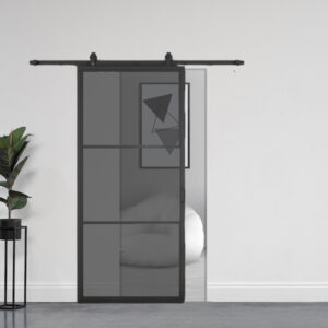 Stalen schuifdeur 3 vlaks (ZWART GLAS) + Systeem