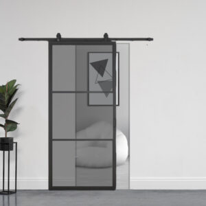 Stalen schuifdeur 3 vlakken (ROOKGLAS) + Systeem